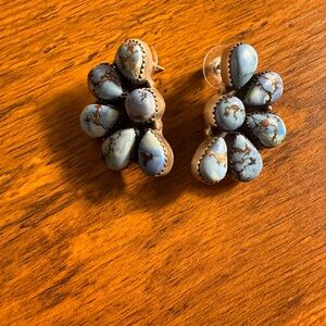 Southwestern Style Sterling Silver Golden Hills Turquoise Cluster Earrings